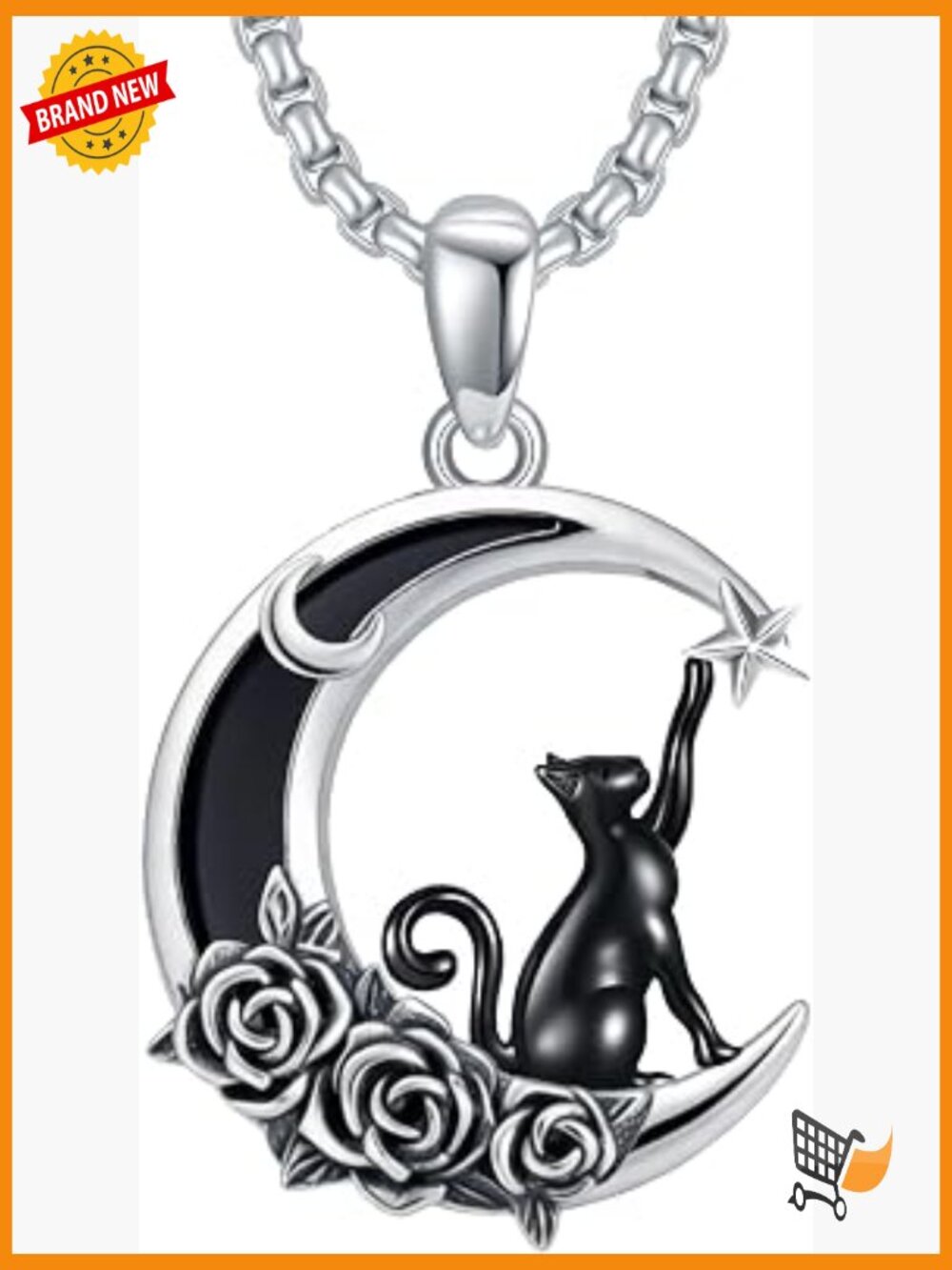 925 Sterling Silver Gothic Cat Moon Pendant Necklace